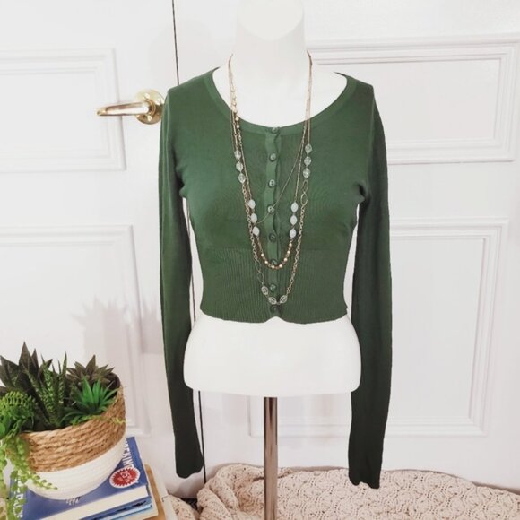 Vintage Costa Blanca Vintage Semi Cropped Ribbed Scoop Neck Cotton Cardigan - Picture 1 of 7